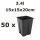 3,4L vazonas QUADRO 15x15x20/A su apsauga nuo šaknų susisukimo, 50vnt.