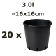 3.0L Ø16cm vazonas Vivaio Alto 16/V, juodas, 20vnt.