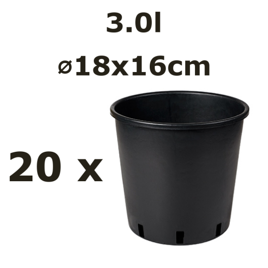 3.0L Ø18cm vazonas Vivaio Alto 18/V, juodas, 20vnt.