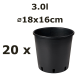 3.0L Ø18cm vazonas Vivaio Alto 18/V, juodas, 20vnt.