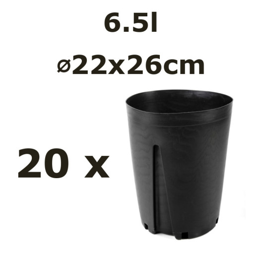 6.5L Ø20cm vazonas Vivaio Lungo su apsauga nuo šaknų sukimosi 20/L, juodas, 20vnt.