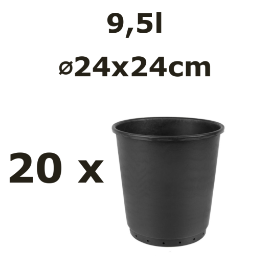 9.5L Ø24cm vazonas Vivaio Evo 24/EVO, juodas, 20vnt.